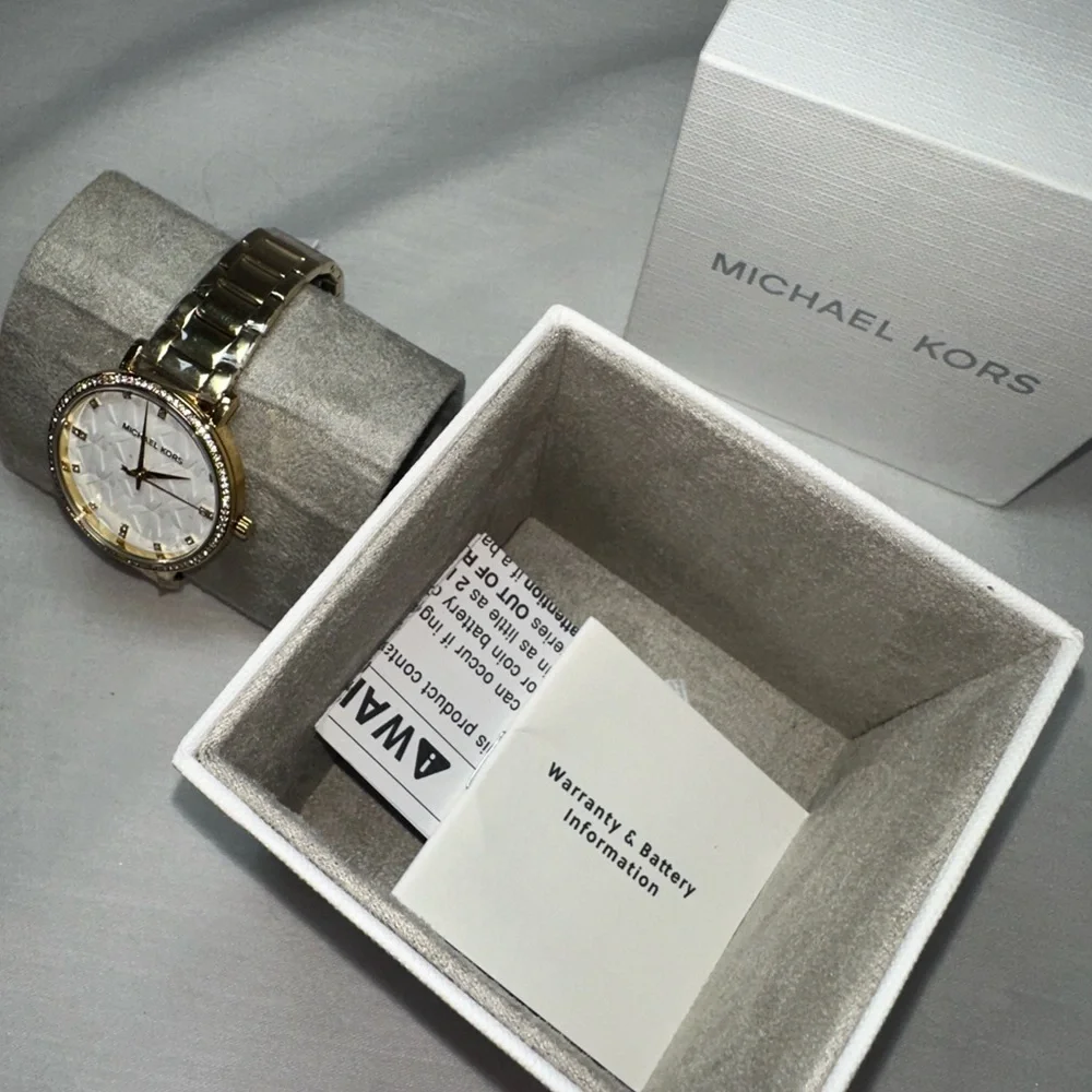 Michael Kors Pyper Three Hand Gold Tone Bracelet Watch White 38mm MK4666